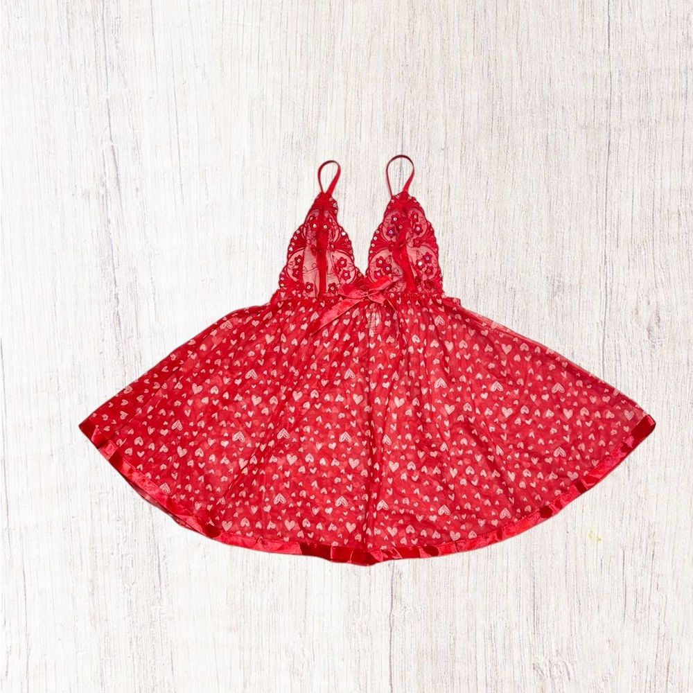Heart Print Baby Doll Lingerie Top